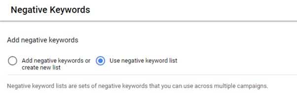 Apply Negative keyword to campaigns
