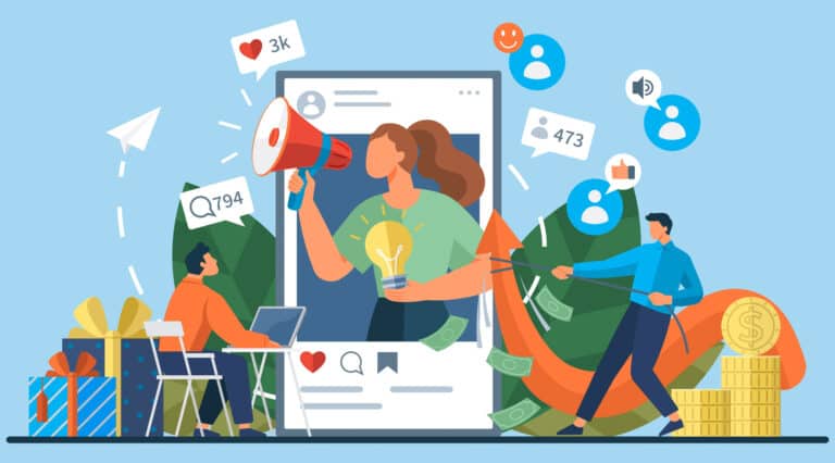 Graphic of cartoons of social media