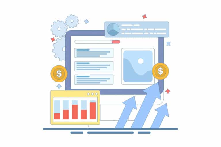 Graphic of charts and money symbols ppc