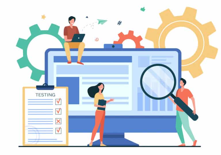 Graphic of cartoons testing website