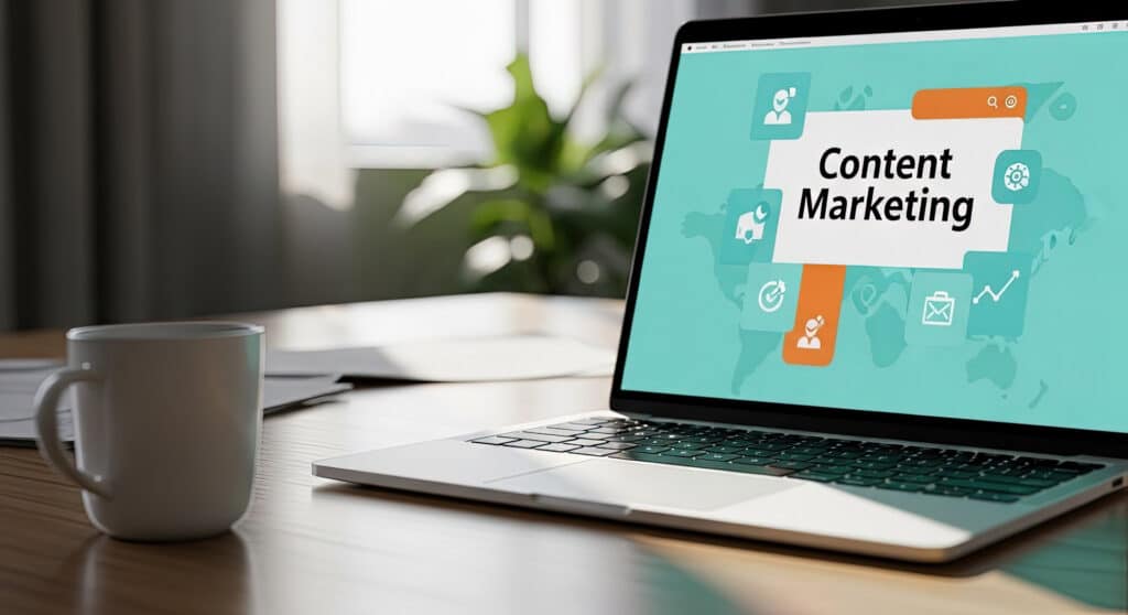 laptop with content marketing on screen