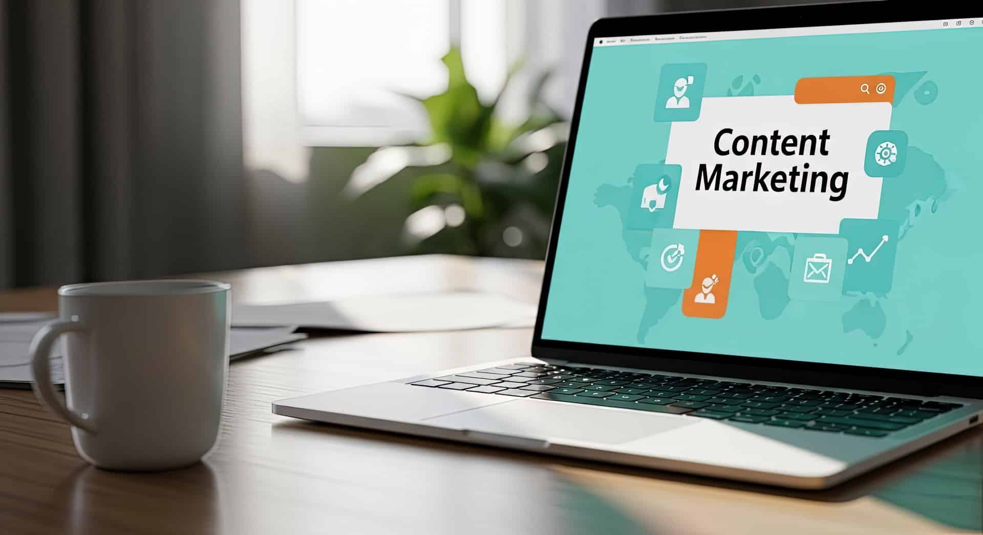 laptop with content marketing on screen