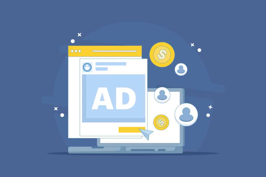 Graphic of screen that has currency symbols and ad on screen