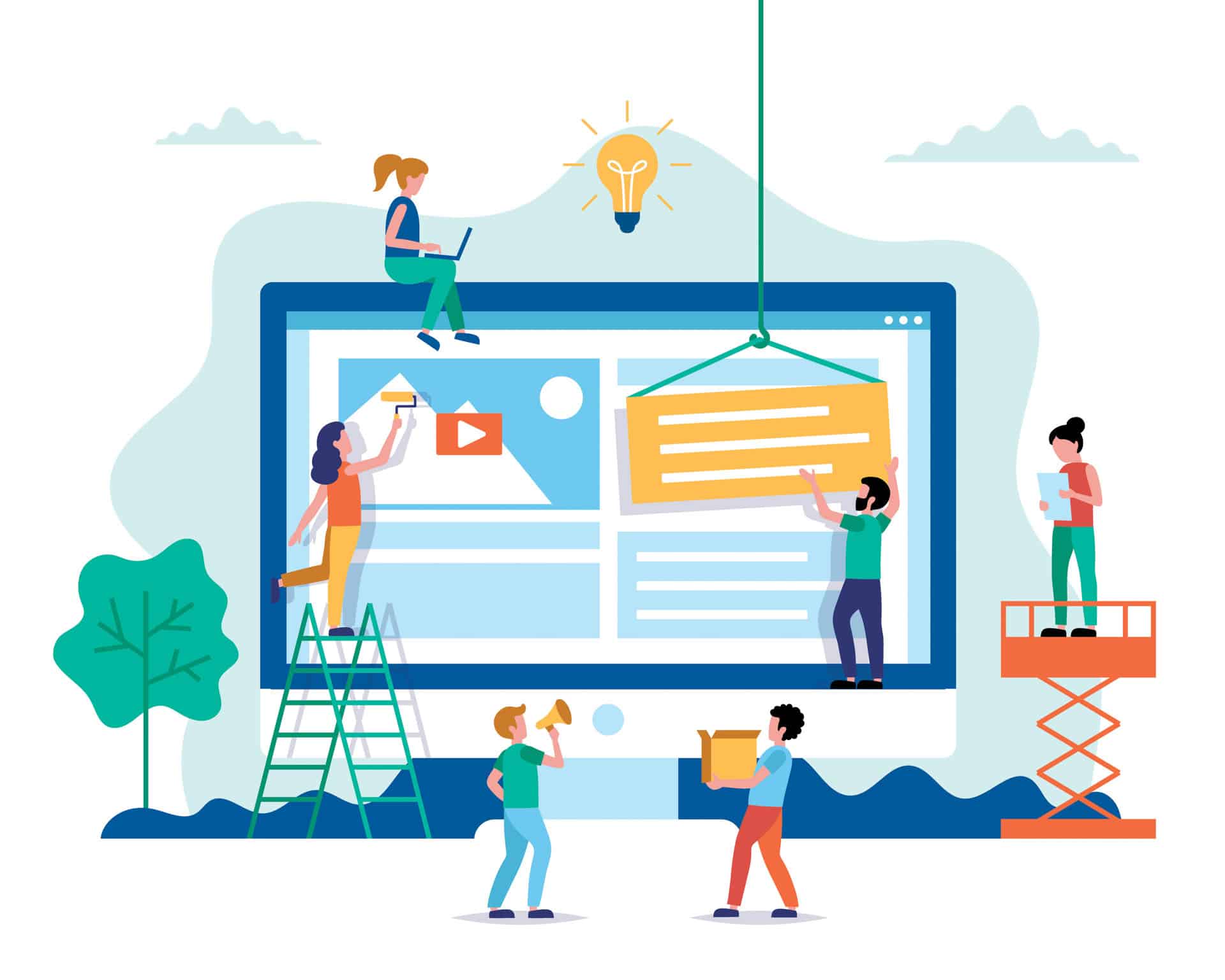 Graphic of computer screens with people on it